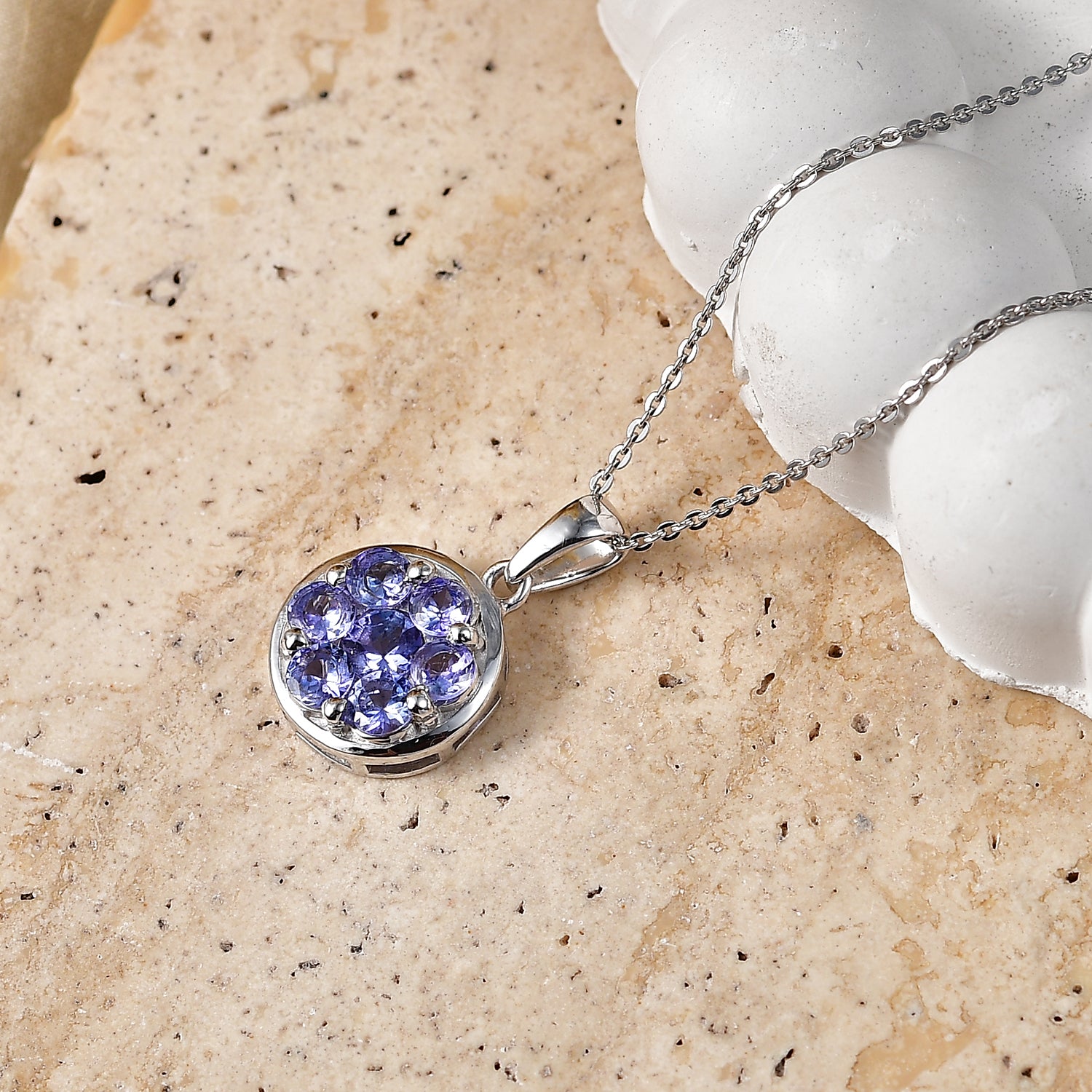 D'Joy AA Tansanit Anhänger mit Kette, ca. 50 cm 925 Silber Platiniert ca. 1.34 ct