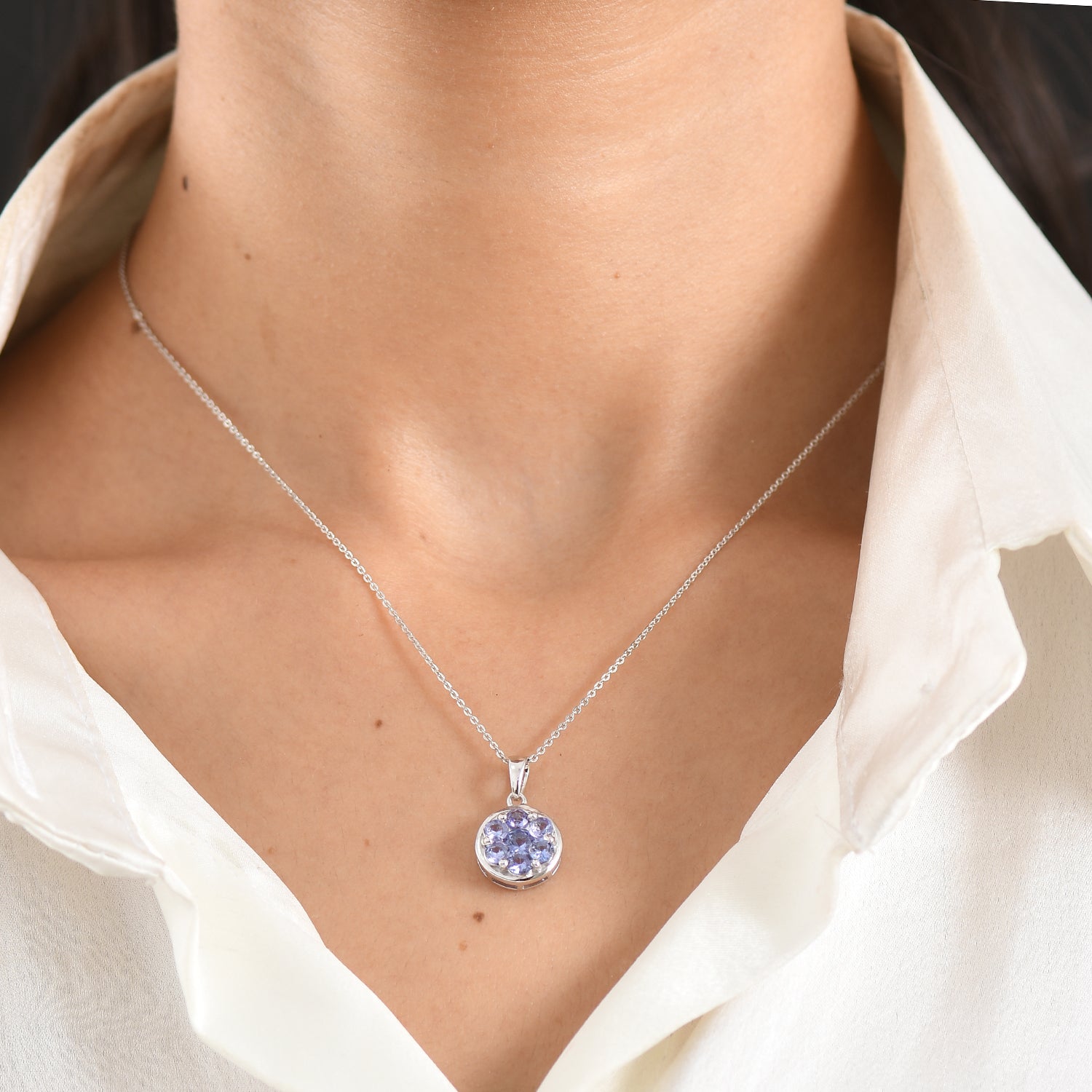 D'Joy AA Tansanit Anhänger mit Kette, ca. 50 cm 925 Silber Platiniert ca. 1.34 ct