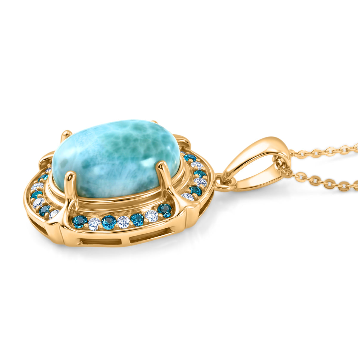 D'Joy Larimar, Neon Apatit Anhänger mit Kette, ca. 50 cm 925 Silber 750 Gelbgold vermeil ca. 7.43 ct