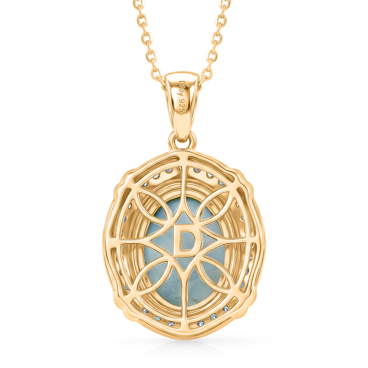 D'Joy Larimar, Neon Apatit Anhänger mit Kette, ca. 50 cm 925 Silber 750 Gelbgold vermeil ca. 7.43 ct