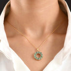D'Joy AAA Kagem Sambischer Smaragd, Weißer Zirkon Schmuckset ca. 50 cm 925 Silber 750 Gelbgold vermeil ca. 2,00 ct.