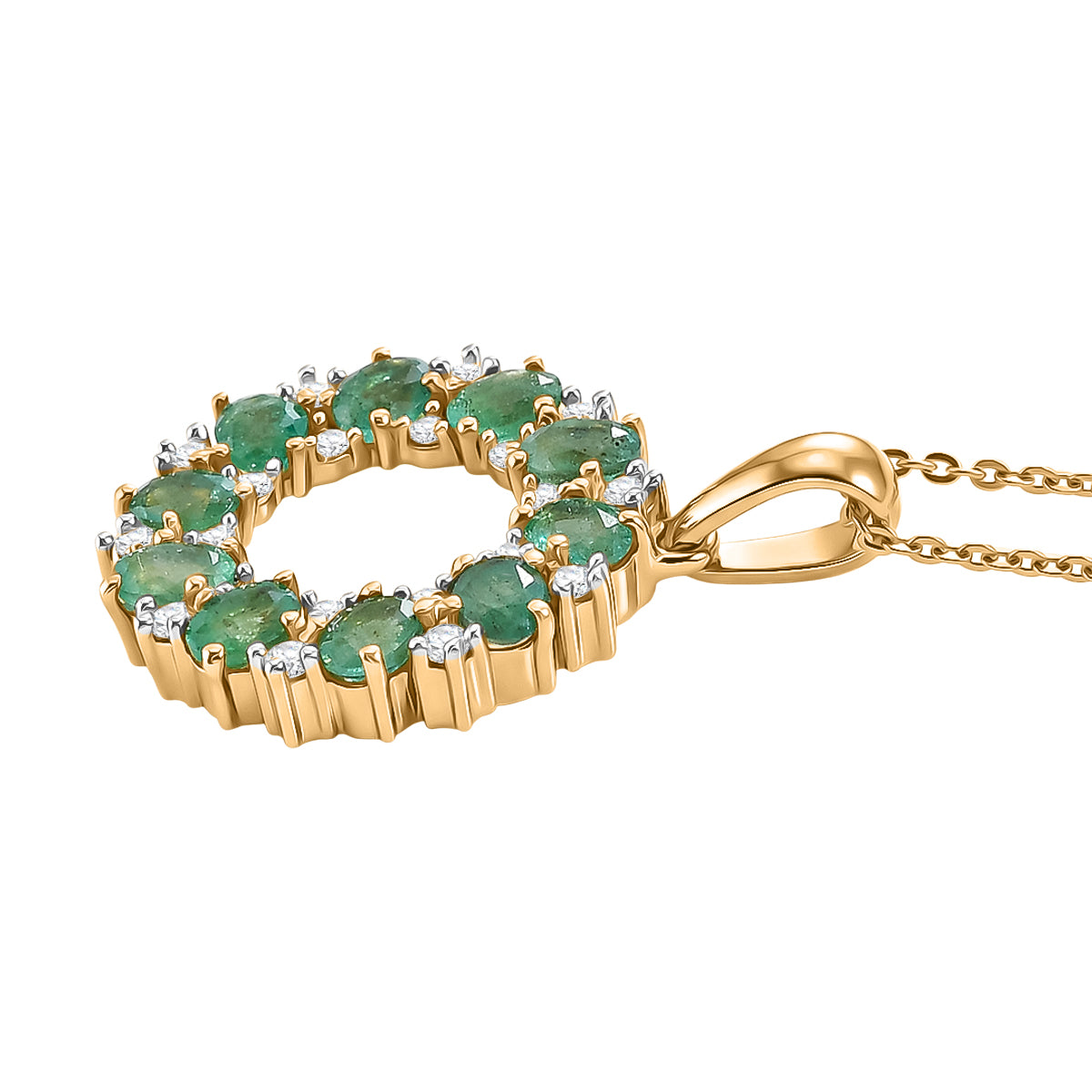 D'Joy AAA Kagem Sambischer Smaragd, Weißer Zirkon Schmuckset ca. 50 cm 925 Silber 750 Gelbgold vermeil ca. 2,00 ct.