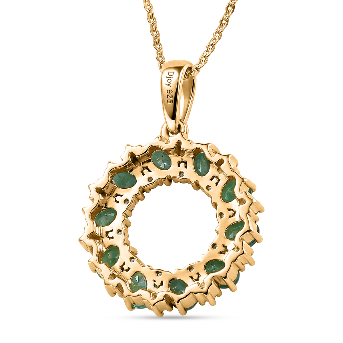 D'Joy AAA Kagem Sambischer Smaragd, Weißer Zirkon Schmuckset ca. 50 cm 925 Silber 750 Gelbgold vermeil ca. 2,00 ct.