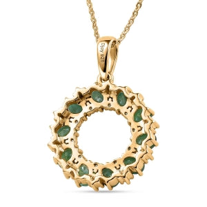 D'Joy AAA Kagem Sambischer Smaragd, Weißer Zirkon Schmuckset ca. 50 cm 925 Silber 750 Gelbgold vermeil ca. 2,00 ct.