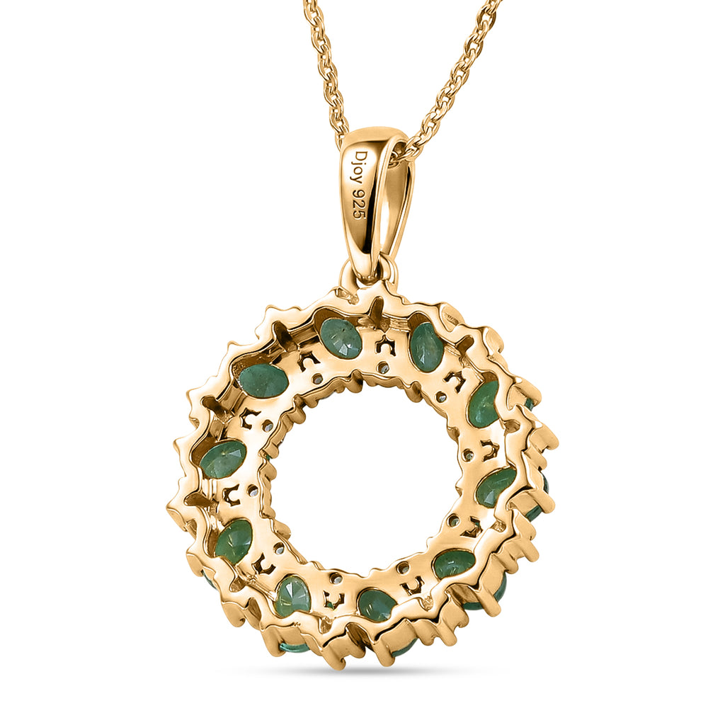 D'Joy AAA Kagem Sambischer Smaragd, Weißer Zirkon Schmuckset ca. 50 cm 925 Silber 750 Gelbgold vermeil ca. 2,00 ct.