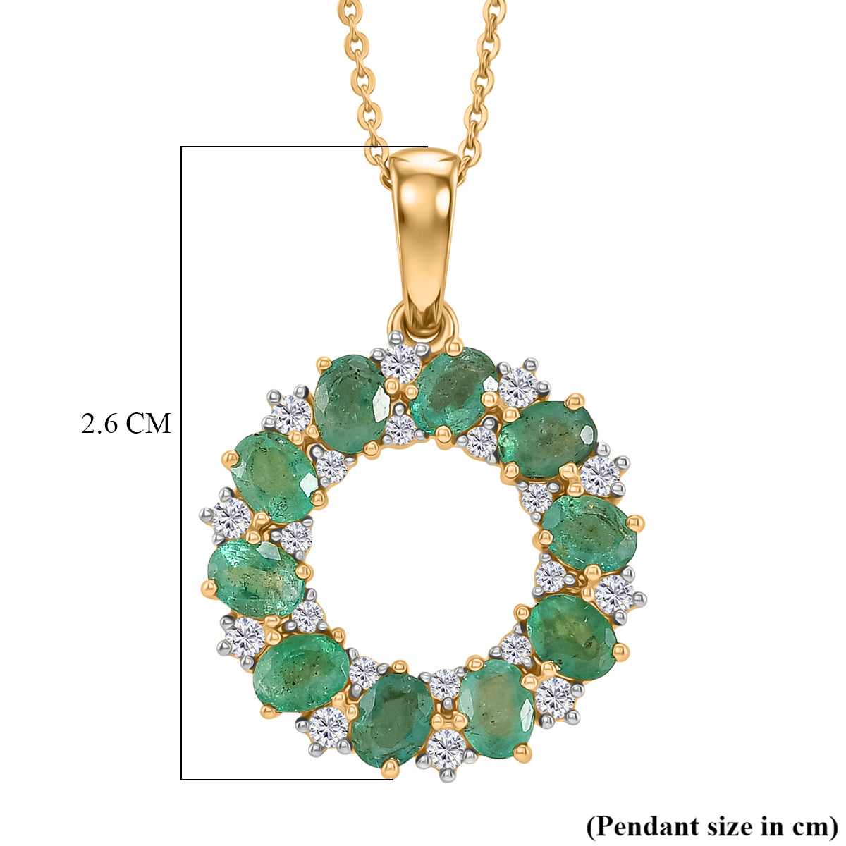 D'Joy AAA Kagem Sambischer Smaragd, Weißer Zirkon Schmuckset ca. 50 cm 925 Silber 750 Gelbgold vermeil ca. 2,00 ct.