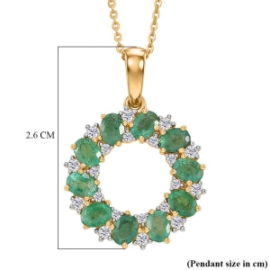 D'Joy AAA Kagem Sambischer Smaragd, Weißer Zirkon Schmuckset ca. 50 cm 925 Silber 750 Gelbgold vermeil ca. 2,00 ct.