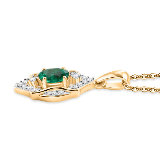 D'Joy AAA Kagem Sambischer Smaragd, Weißer Zirkon Schmuckset ca. 50 cm 925 Silber 750 Gelbgold vermeil ca. 0.63 ct