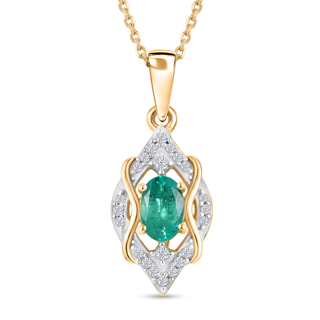 D'Joy AAA Kagem Sambischer Smaragd, Weißer Zirkon Schmuckset ca. 50 cm 925 Silber 750 Gelbgold vermeil ca. 0.63 ct