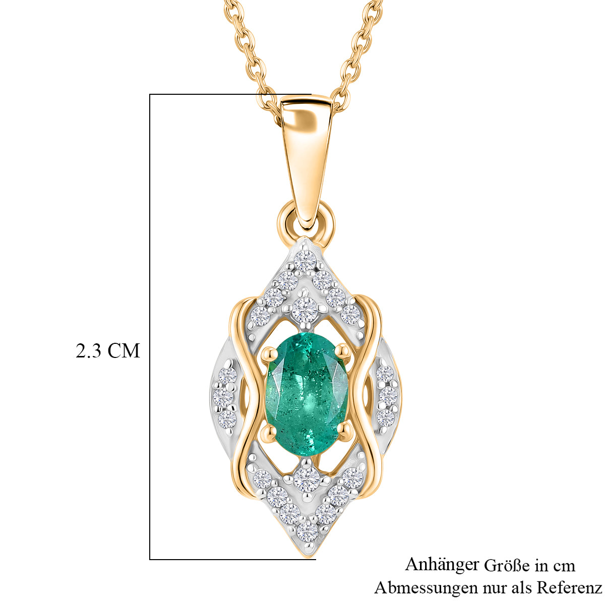 D'Joy AAA Kagem Sambischer Smaragd, Weißer Zirkon Schmuckset ca. 50 cm 925 Silber 750 Gelbgold vermeil ca. 0.63 ct