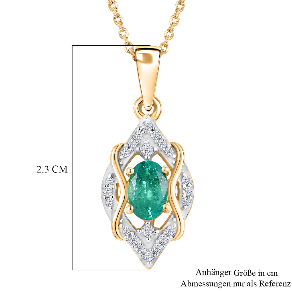 D'Joy AAA Kagem Sambischer Smaragd, Weißer Zirkon Schmuckset ca. 50 cm 925 Silber 750 Gelbgold vermeil ca. 0.63 ct