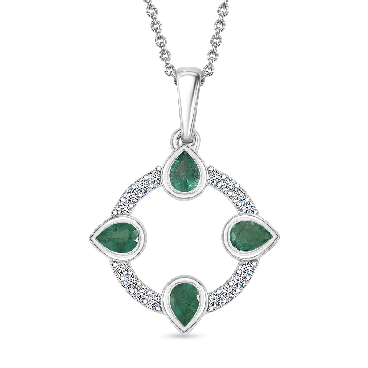 LUXURIANT DIAMOND - AAA Kagem Sambischer Smaragd, Lab Grown Diamant Schmuckset ca. 50 cm 925 Silber Rhodiniert ca. 0,68 ct.