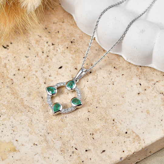 LUXURIANT DIAMOND - AAA Kagem Sambischer Smaragd, Lab Grown Diamant Schmuckset ca. 50 cm 925 Silber Rhodiniert ca. 0,68 ct.