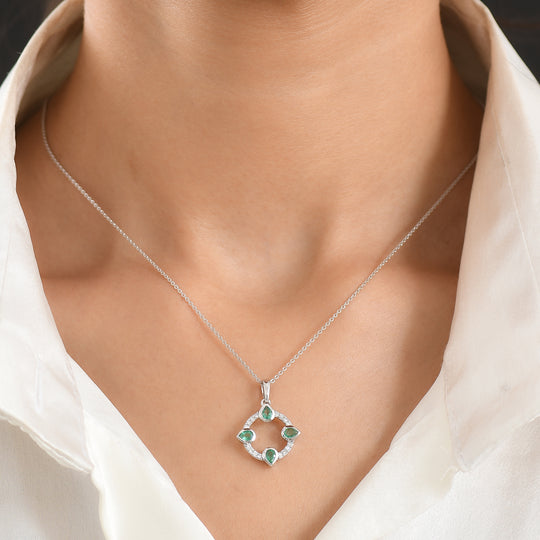 LUXURIANT DIAMOND - AAA Kagem Sambischer Smaragd, Lab Grown Diamant Schmuckset ca. 50 cm 925 Silber Rhodiniert ca. 0,68 ct.
