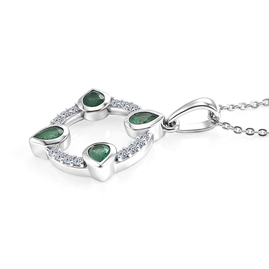 LUXURIANT DIAMOND - AAA Kagem Sambischer Smaragd, Lab Grown Diamant Schmuckset ca. 50 cm 925 Silber Rhodiniert ca. 0,68 ct.