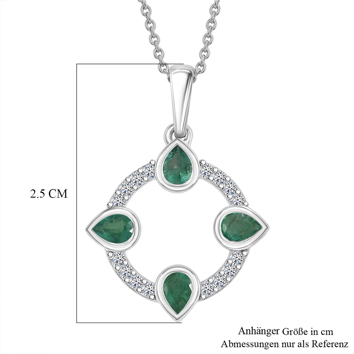 LUXURIANT DIAMOND - AAA Kagem Sambischer Smaragd, Lab Grown Diamant Schmuckset ca. 50 cm 925 Silber Rhodiniert ca. 0,68 ct.