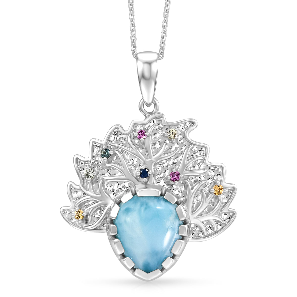 D'Joy Larimar, Mehrfarbiger Saphir Anhänger mit Kette, ca. 50 cm 925 Silber Rhodiniert ca. 5.48 ct