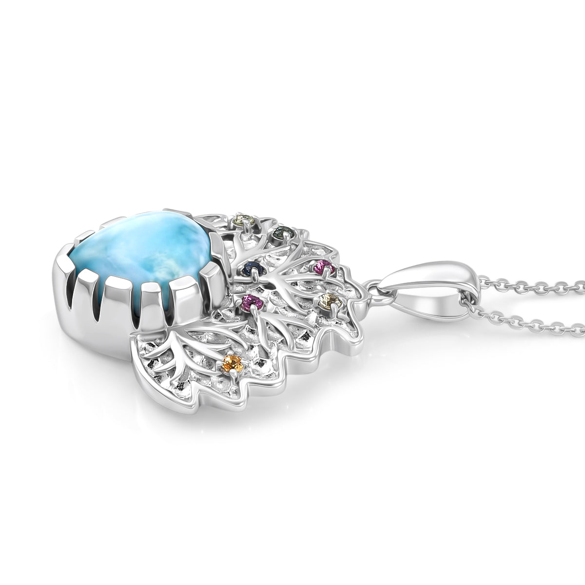 D'Joy Larimar, Mehrfarbiger Saphir Anhänger mit Kette, ca. 50 cm 925 Silber Rhodiniert ca. 5.48 ct