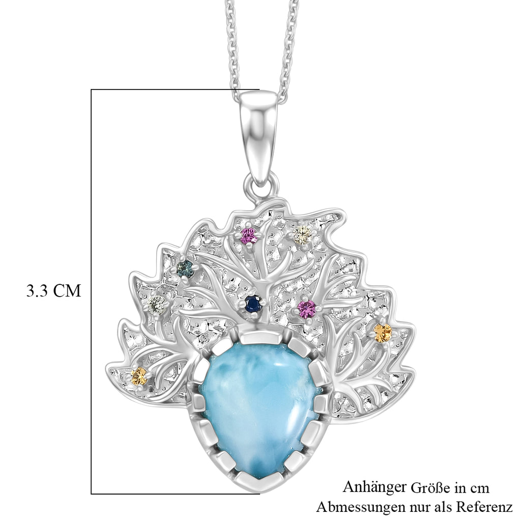 D'Joy Larimar, Mehrfarbiger Saphir Anhänger mit Kette, ca. 50 cm 925 Silber Rhodiniert ca. 5.48 ct