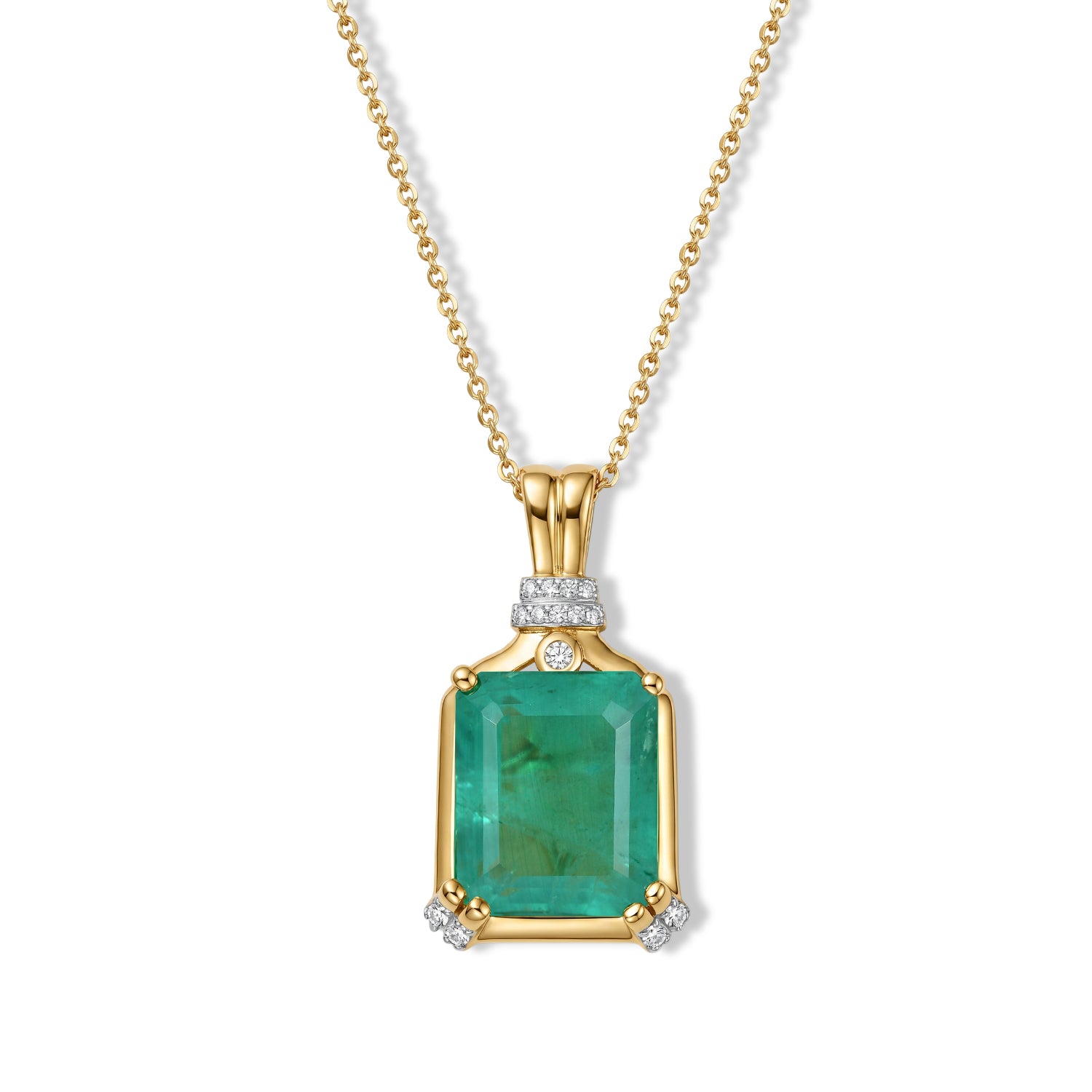 D'Joy Smaragd-Quarz Triplette, Weißer Zirkon Schmuckset ca. 50 cm 925 Silber Gold ca. 6,68 ct.