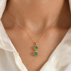 D'Joy Smaragd-Quarz Triplette Schmuckset ca. 50 cm 925 Silber Platiniert, 925 Silber Platiniert und vergoldet ca. 2,00 ct.