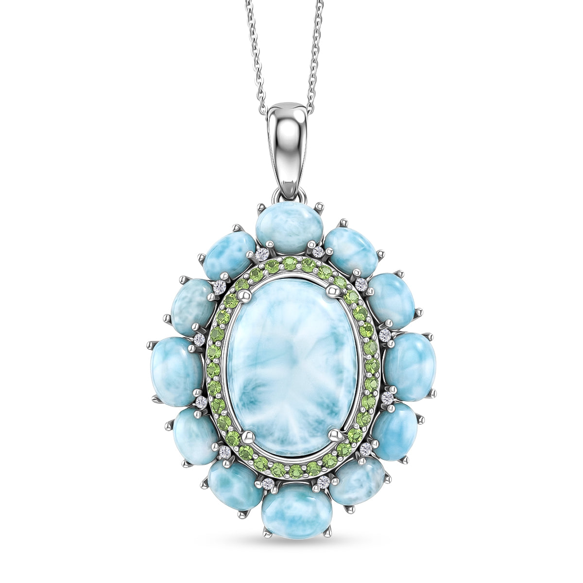 D'Joy Larimar Schmuckset ca. 50 cm 925 Silber Rhodiniert ca. 23,36 ct.
