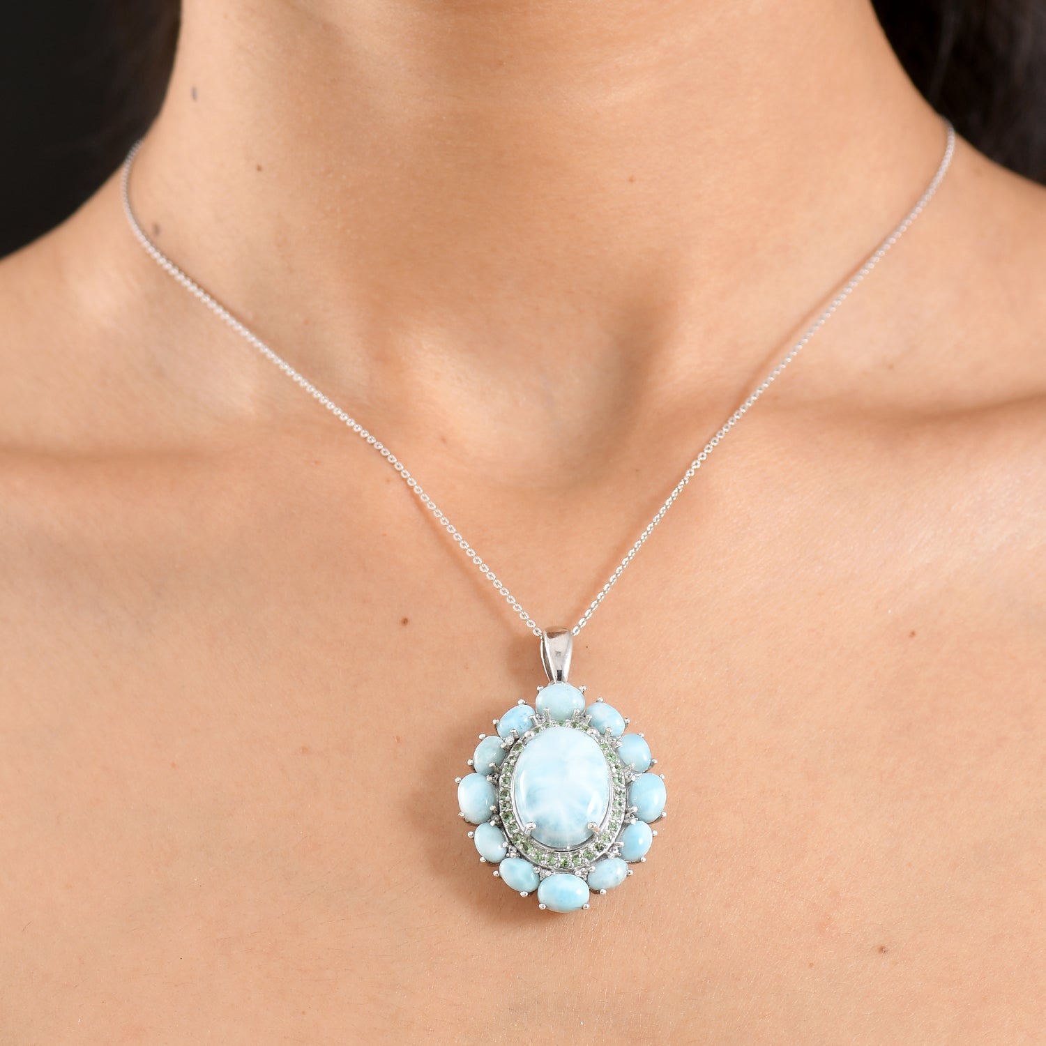 D'Joy Larimar Schmuckset ca. 50 cm 925 Silber Rhodiniert ca. 23,36 ct.