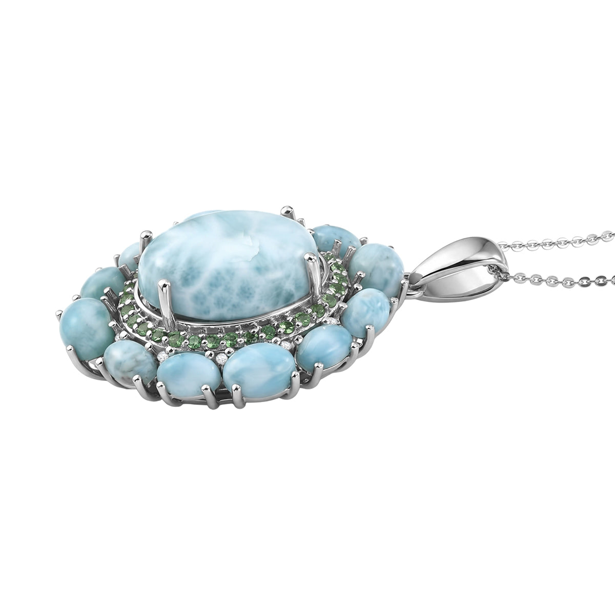D'Joy Larimar Schmuckset ca. 50 cm 925 Silber Rhodiniert ca. 23,36 ct.