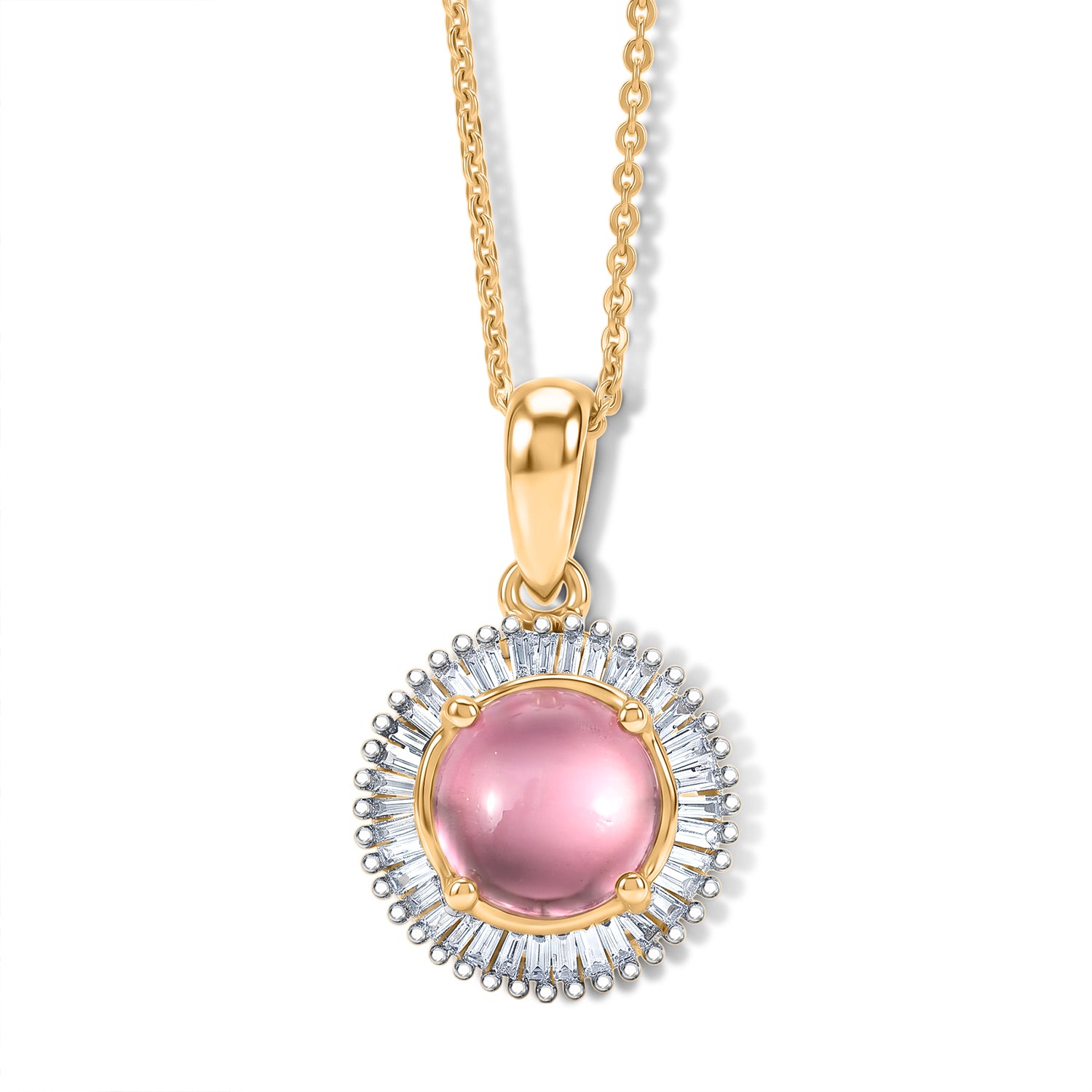 D'Joy Flamingo Mondstein, Weißer Diamant Anhänger mit Kette, ca. 50 cm 925 Silber 750 Gelbgold vermeil ca. 2.34 ct
