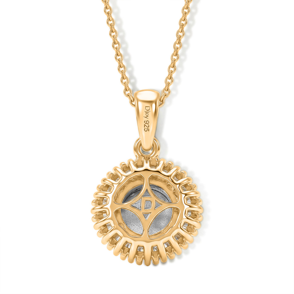 D'Joy Flamingo Mondstein, Weißer Diamant Anhänger mit Kette, ca. 50 cm 925 Silber 750 Gelbgold vermeil ca. 2.34 ct