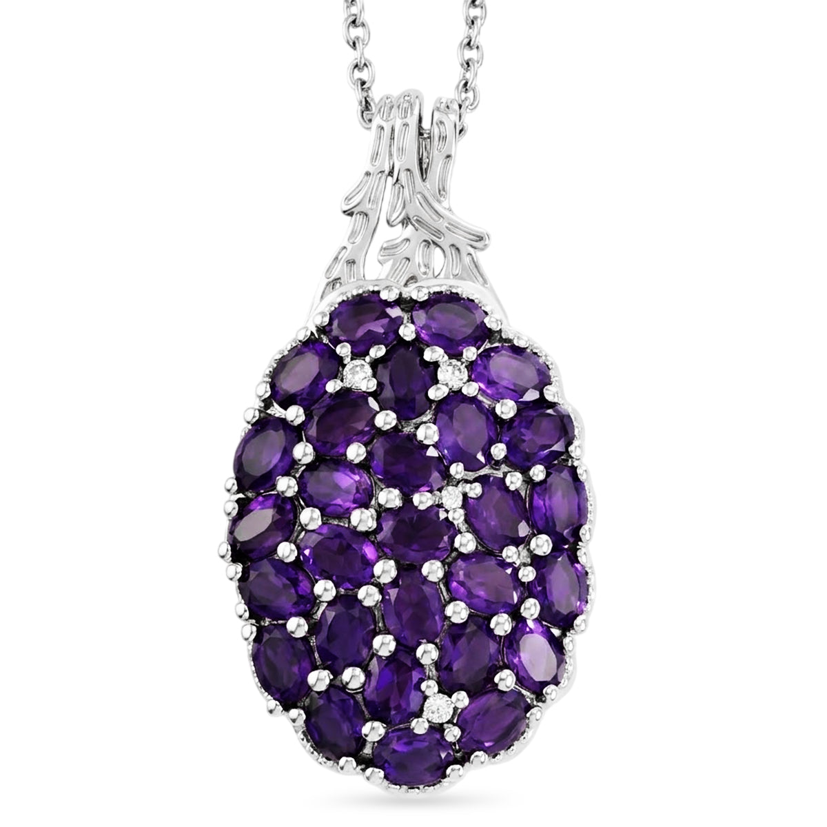 EverTrue afrikanischer Amethyst und Zirkon Cluster Anhänger mit 50cm Edelstahl-Kette, Bronze mit Platin-E-Beschichtung - 4,64 ct.