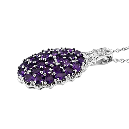 EverTrue afrikanischer Amethyst und Zirkon Cluster Anhänger mit 50cm Edelstahl-Kette, Bronze mit Platin-E-Beschichtung - 4,64 ct.