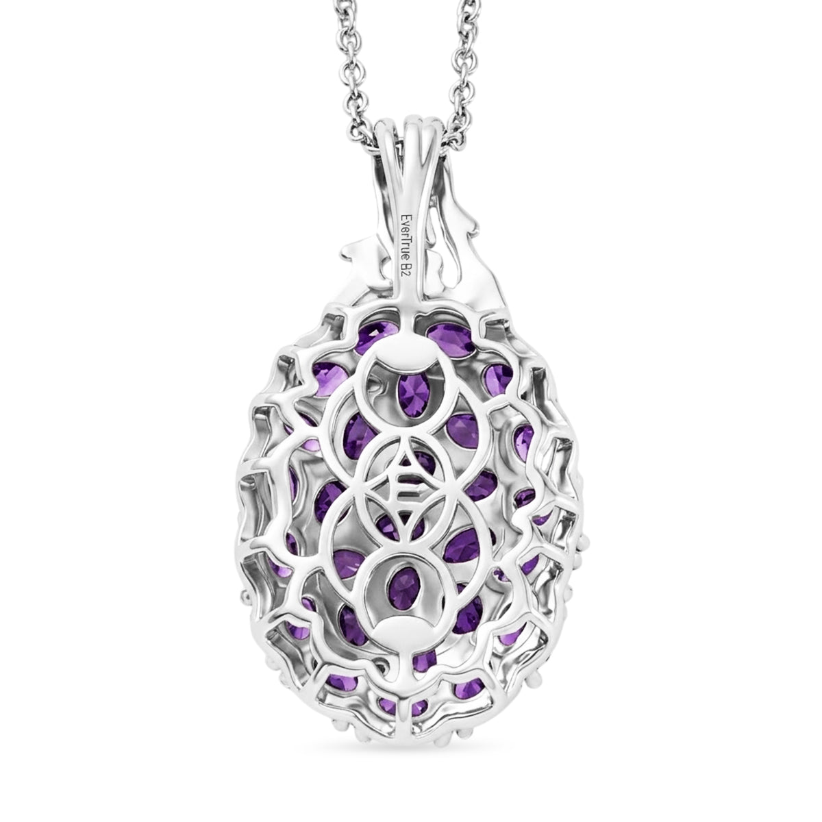 EverTrue afrikanischer Amethyst und Zirkon Cluster Anhänger mit 50cm Edelstahl-Kette, Bronze mit Platin-E-Beschichtung - 4,64 ct.