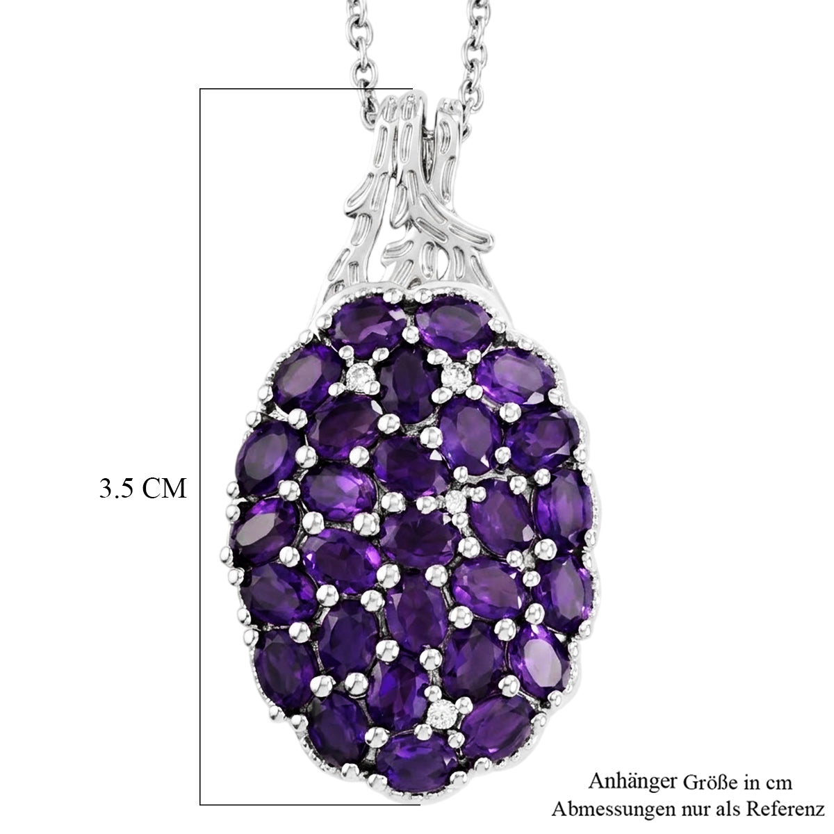EverTrue afrikanischer Amethyst und Zirkon Cluster Anhänger mit 50cm Edelstahl-Kette, Bronze mit Platin-E-Beschichtung - 4,64 ct.