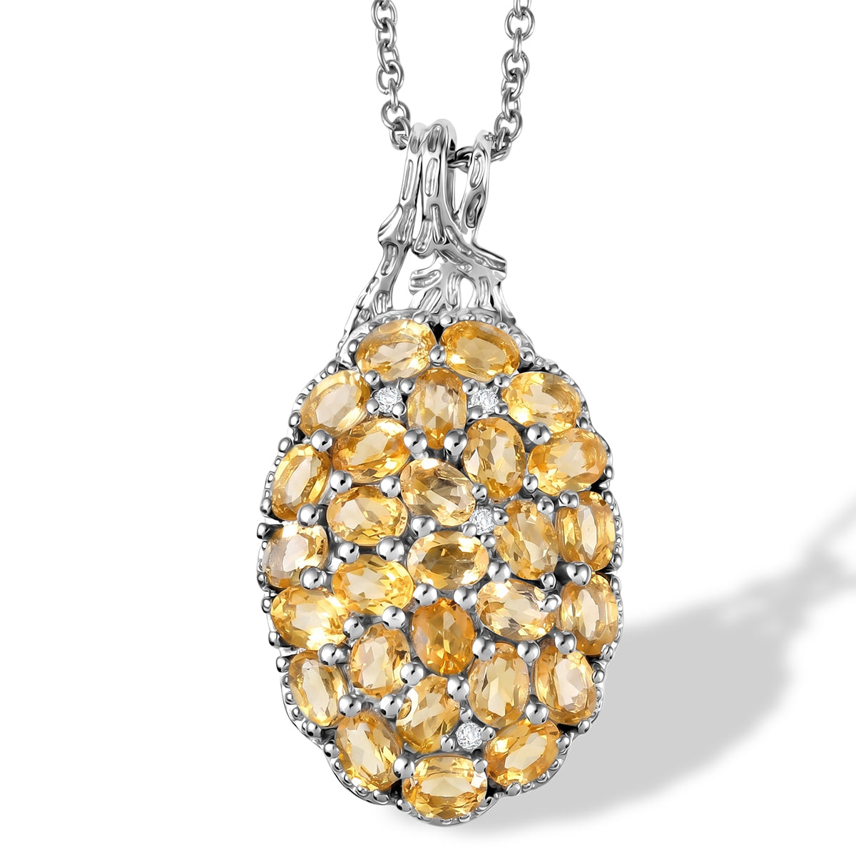 EverTrue Citrin und Zirkon Cluster Anhänger mit 50cm Edelstahl-Kette, Bronze mit Platin-E-Beschichtung - 4,50 ct.
