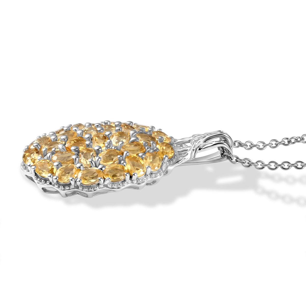 EverTrue Citrin und Zirkon Cluster Anhänger mit 50cm Edelstahl-Kette, Bronze mit Platin-E-Beschichtung - 4,50 ct.