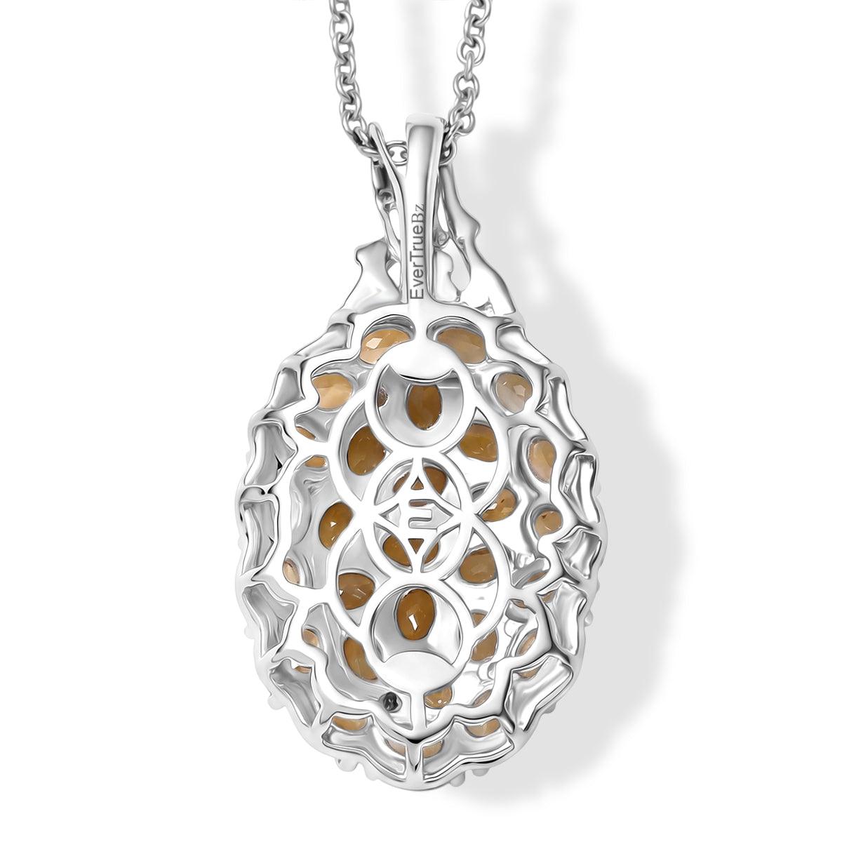 EverTrue Citrin und Zirkon Cluster Anhänger mit 50cm Edelstahl-Kette, Bronze mit Platin-E-Beschichtung - 4,50 ct.
