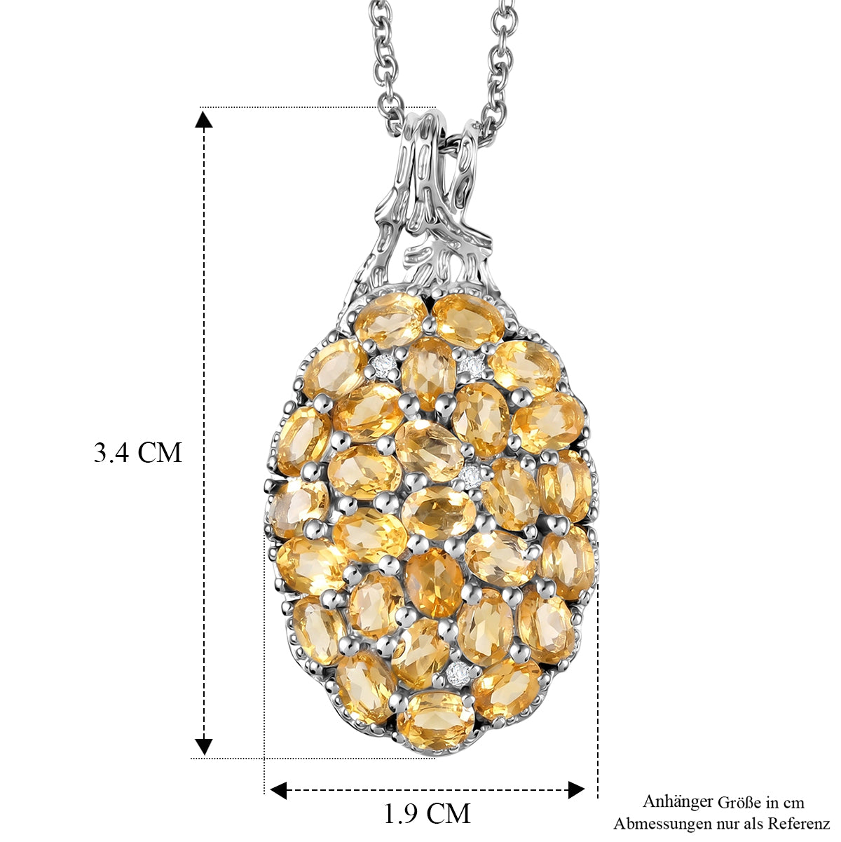 EverTrue Citrin und Zirkon Cluster Anhänger mit 50cm Edelstahl-Kette, Bronze mit Platin-E-Beschichtung - 4,50 ct.