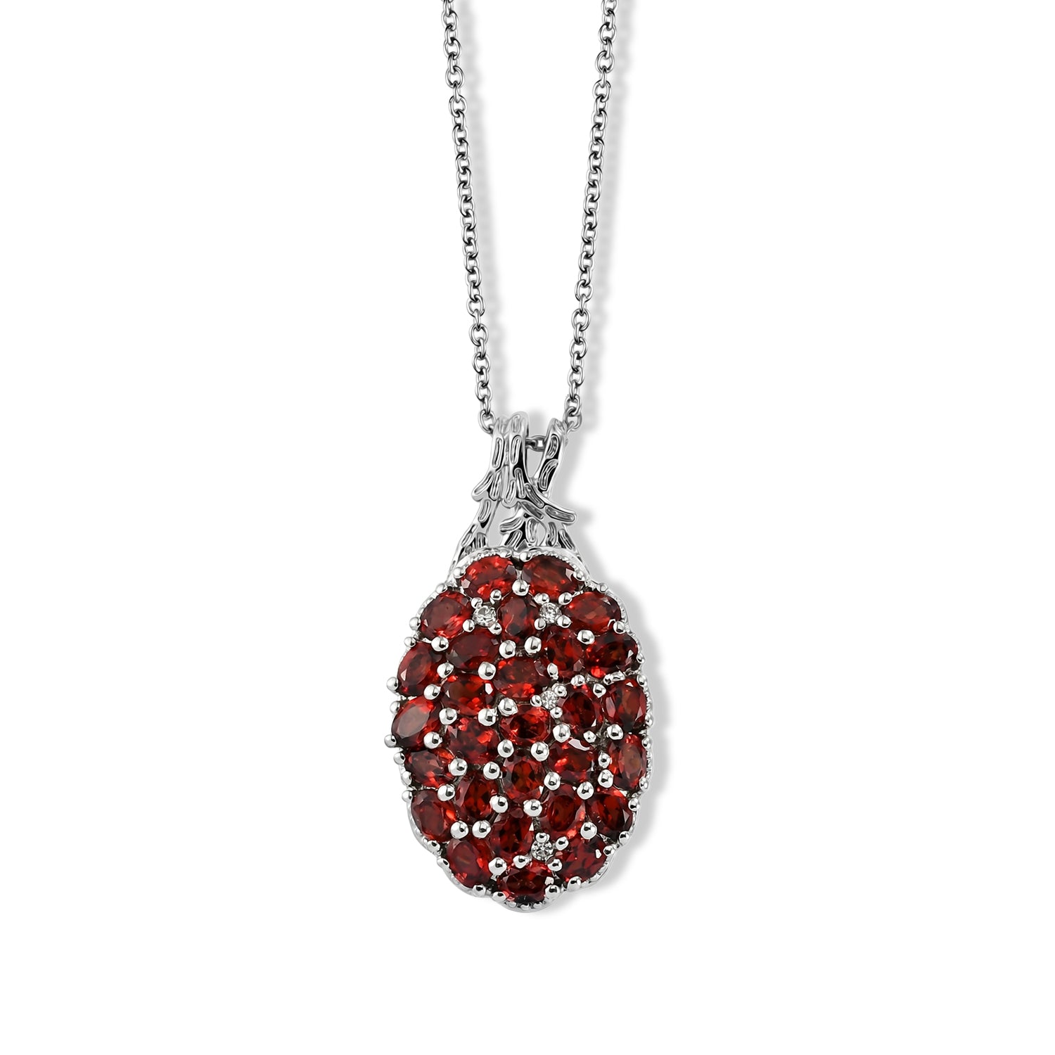 EverTrue roter Granat und Zirkon Cluster Anhänger mit 50cm Edelstahl-Kette, Bronze mit Platin-E-Beschichtung - 6,63 ct.