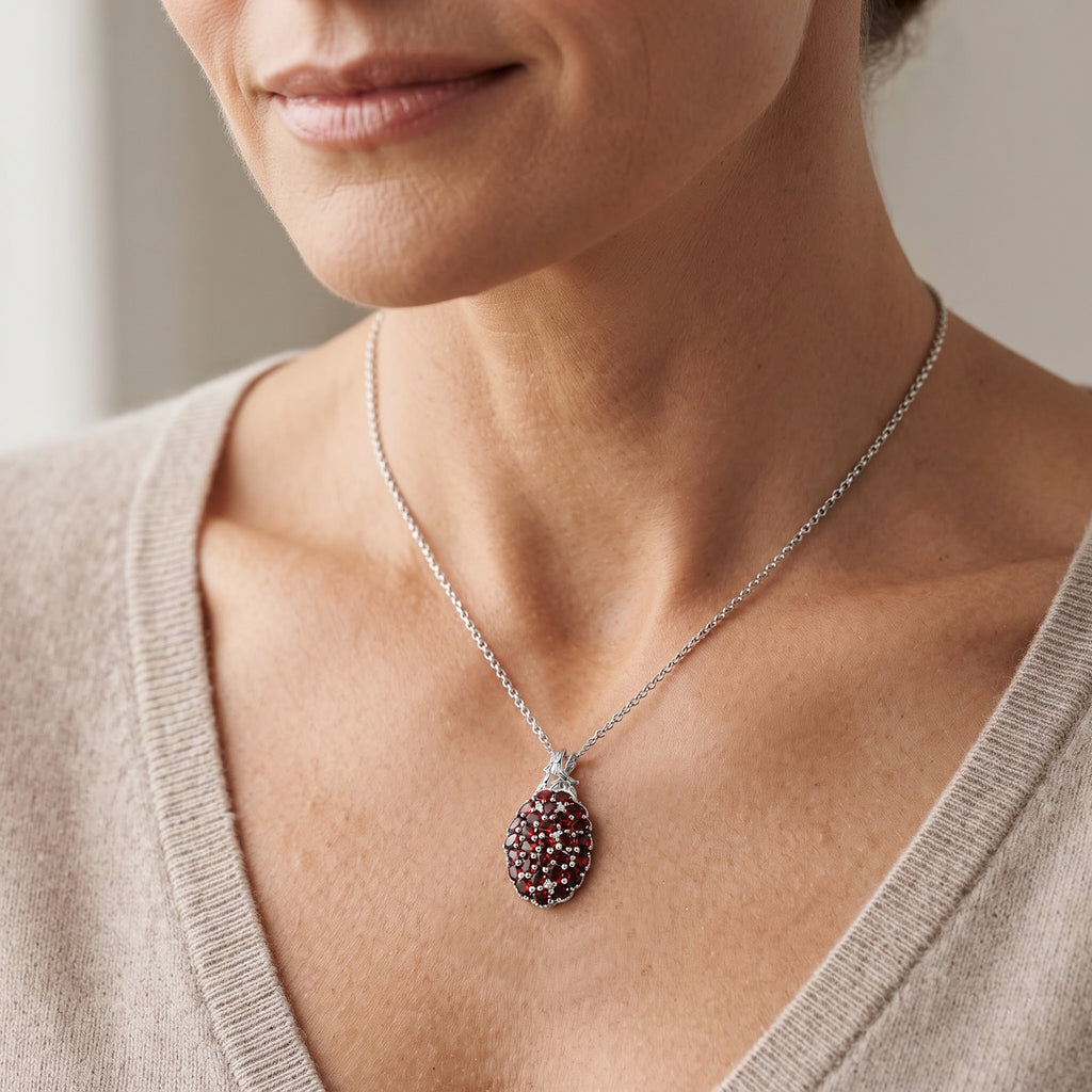 EverTrue roter Granat und Zirkon Cluster Anhänger mit 50cm Edelstahl-Kette, Bronze mit Platin-E-Beschichtung - 6,63 ct.