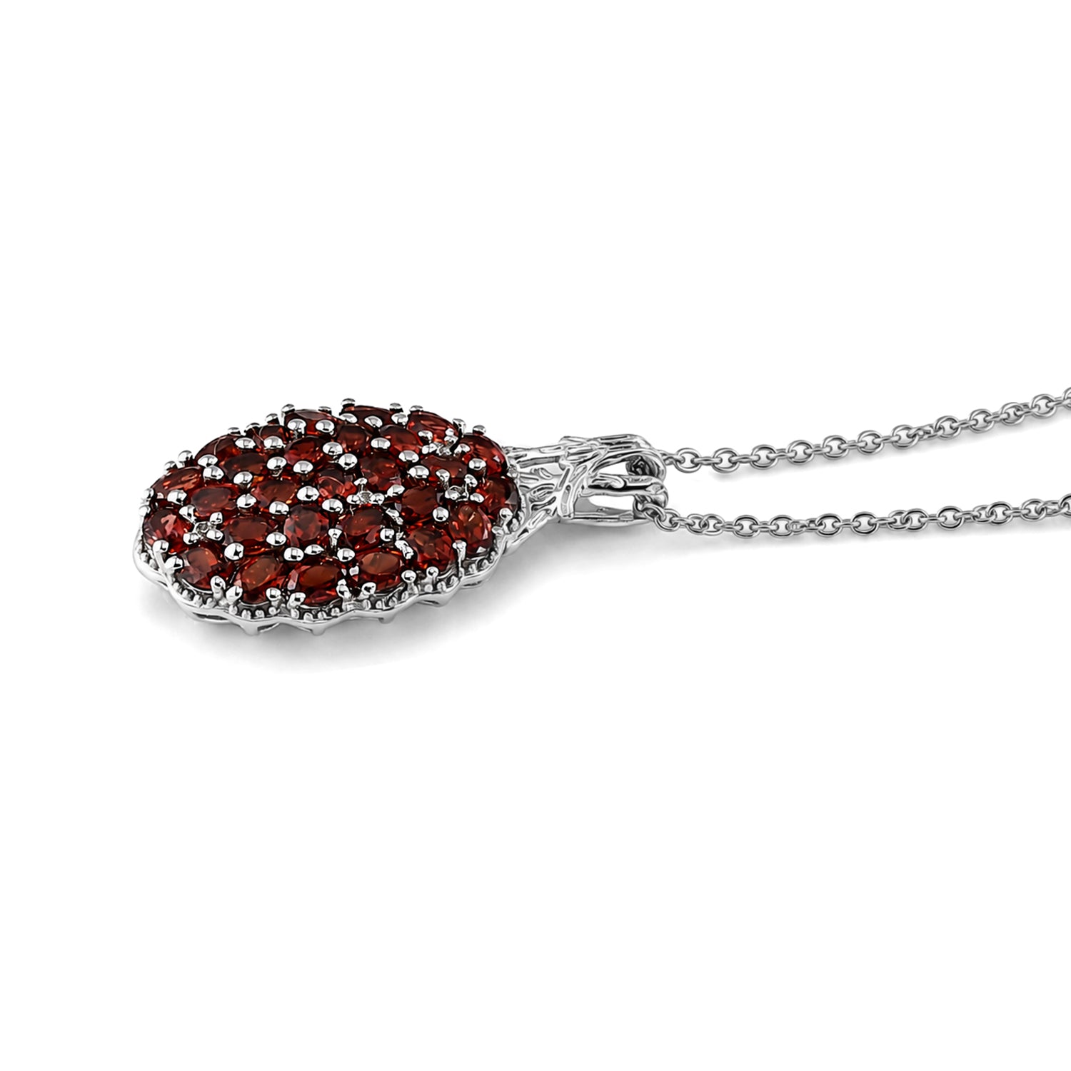 EverTrue roter Granat und Zirkon Cluster Anhänger mit 50cm Edelstahl-Kette, Bronze mit Platin-E-Beschichtung - 6,63 ct.