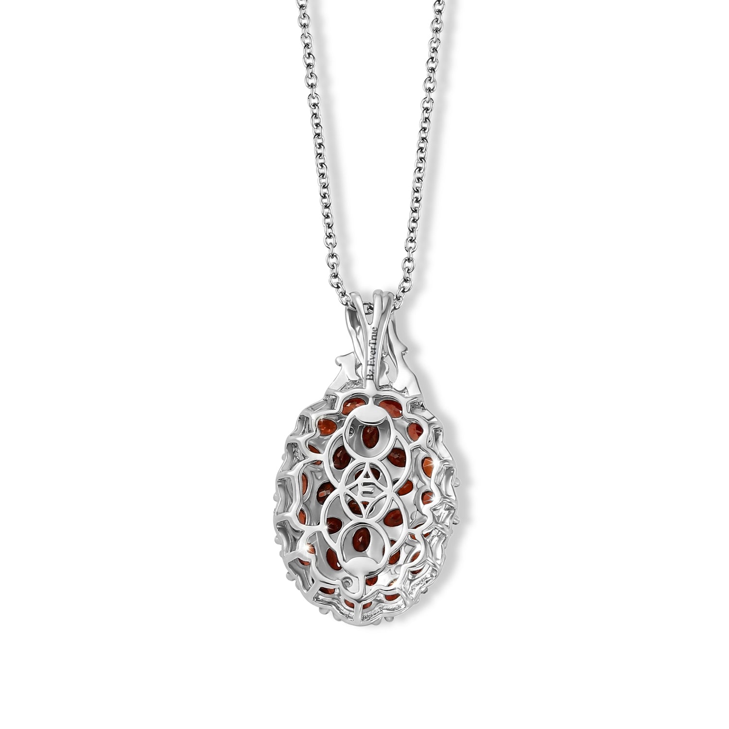 EverTrue roter Granat und Zirkon Cluster Anhänger mit 50cm Edelstahl-Kette, Bronze mit Platin-E-Beschichtung - 6,63 ct.