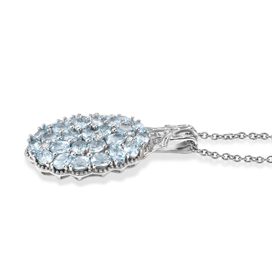 EverTrue himmelblauer Topas und Zirkon Cluster Bronze-Anhänger mit 50cm Edelstahl-Kette - 5,79 ct.