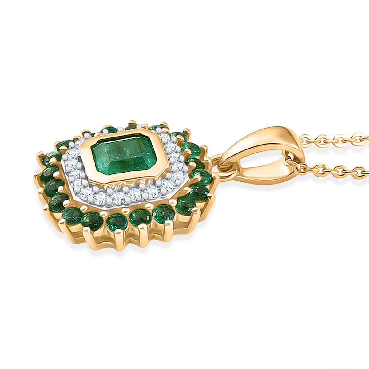 D'Joy AAA Kagem Sambischer Smaragd Schmuckset ca. 50 cm 925 Silber 750 Gelbgold vermeil (10-15 Werktage Lieferzeit) ca. 1.29 ct
