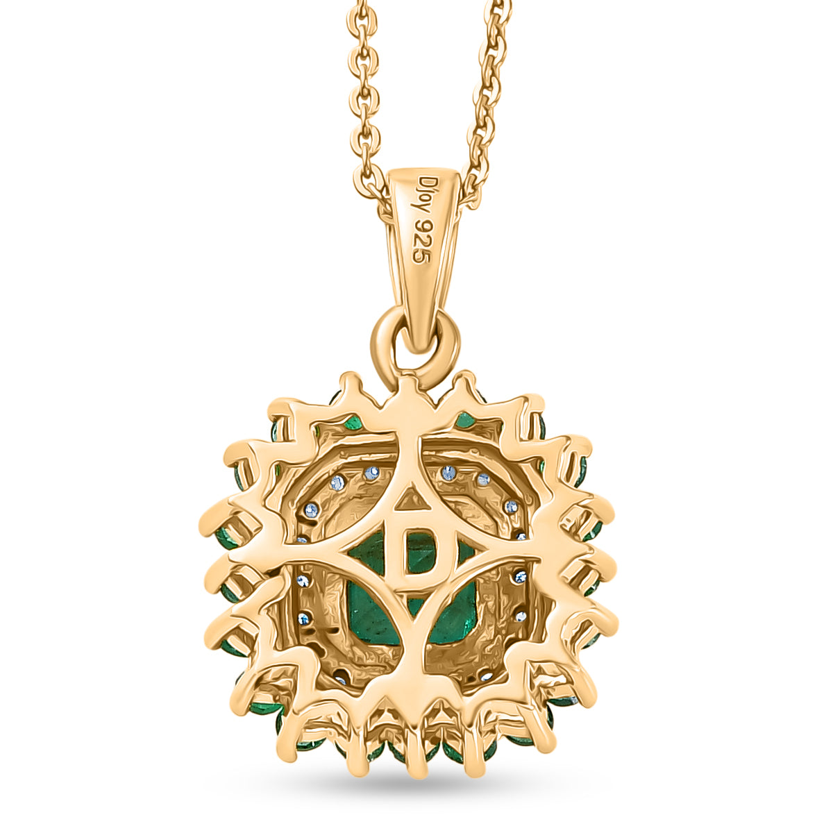 D'Joy AAA Kagem Sambischer Smaragd Schmuckset ca. 50 cm 925 Silber 750 Gelbgold vermeil (10-15 Werktage Lieferzeit) ca. 1.29 ct