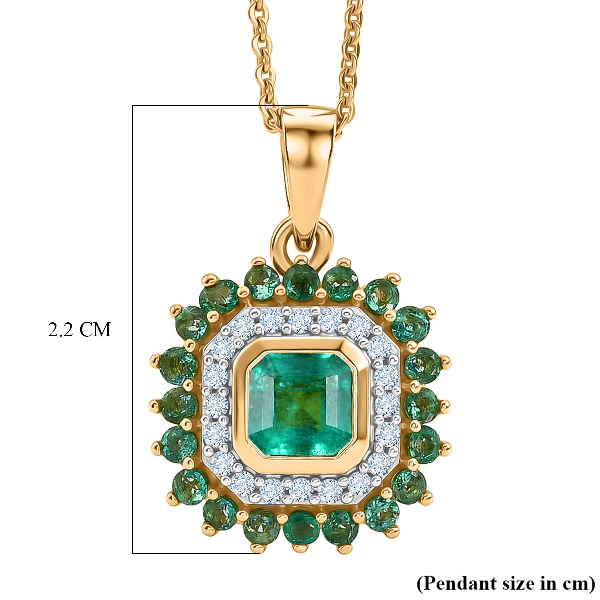 D'Joy AAA Kagem Sambischer Smaragd Schmuckset ca. 50 cm 925 Silber 750 Gelbgold vermeil (10-15 Werktage Lieferzeit) ca. 1.29 ct
