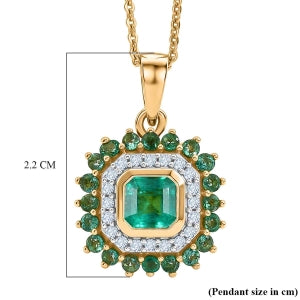 D'Joy AAA Kagem Sambischer Smaragd Schmuckset ca. 50 cm 925 Silber 750 Gelbgold vermeil (10-15 Werktage Lieferzeit) ca. 1.29 ct