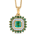D'Joy AAA Kagem Sambischer Smaragd Schmuckset ca. 50 cm 925 Silber 750 Gelbgold vermeil (10-15 Werktage Lieferzeit) ca. 1.29 ct