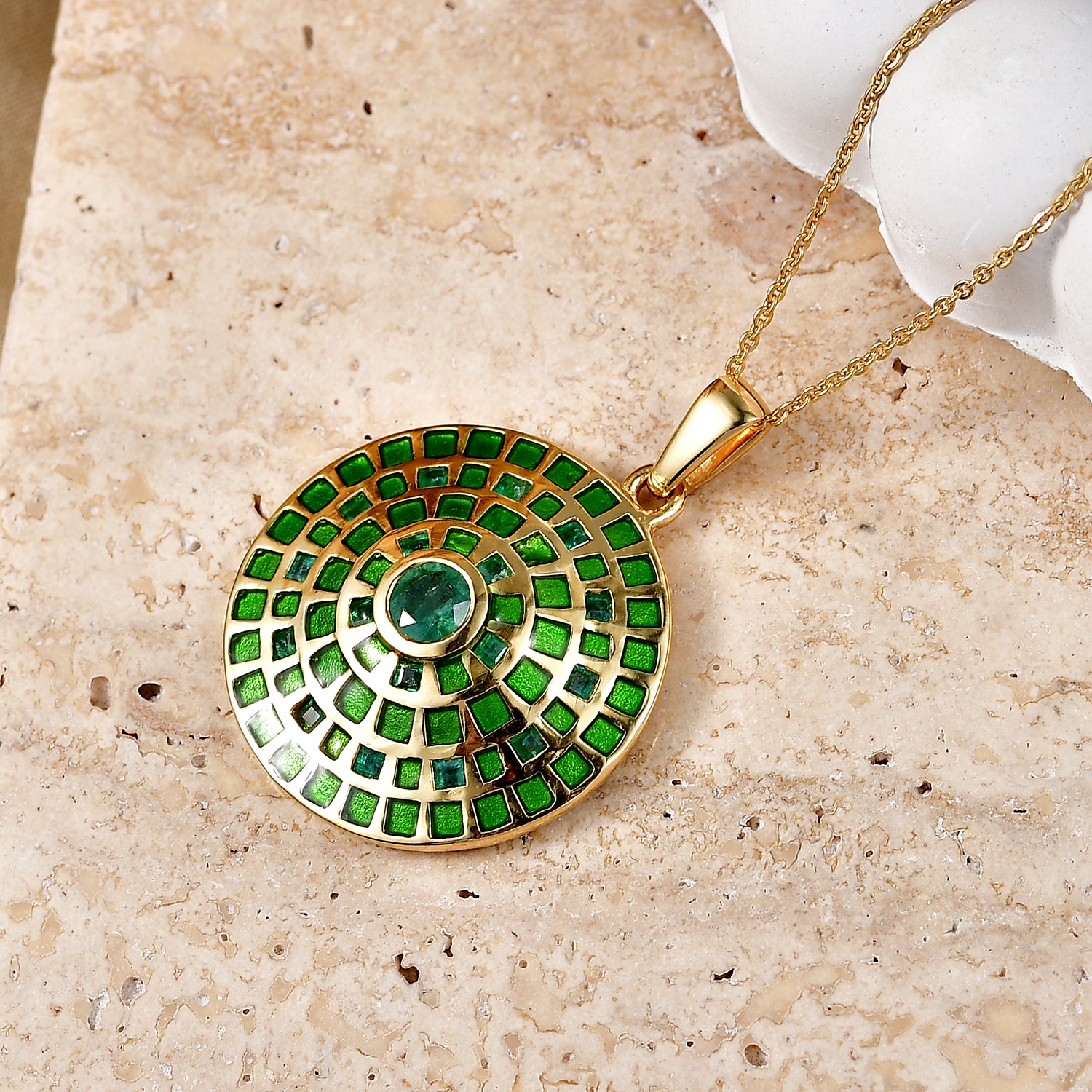 D'Joy AA Kagem Sambischer Smaragd Schmuckset ca. 45 cm 925 Silber 750 Gelbgold vermeil (10-15 Werktage Lieferzeit) ca. 1.12 ct
