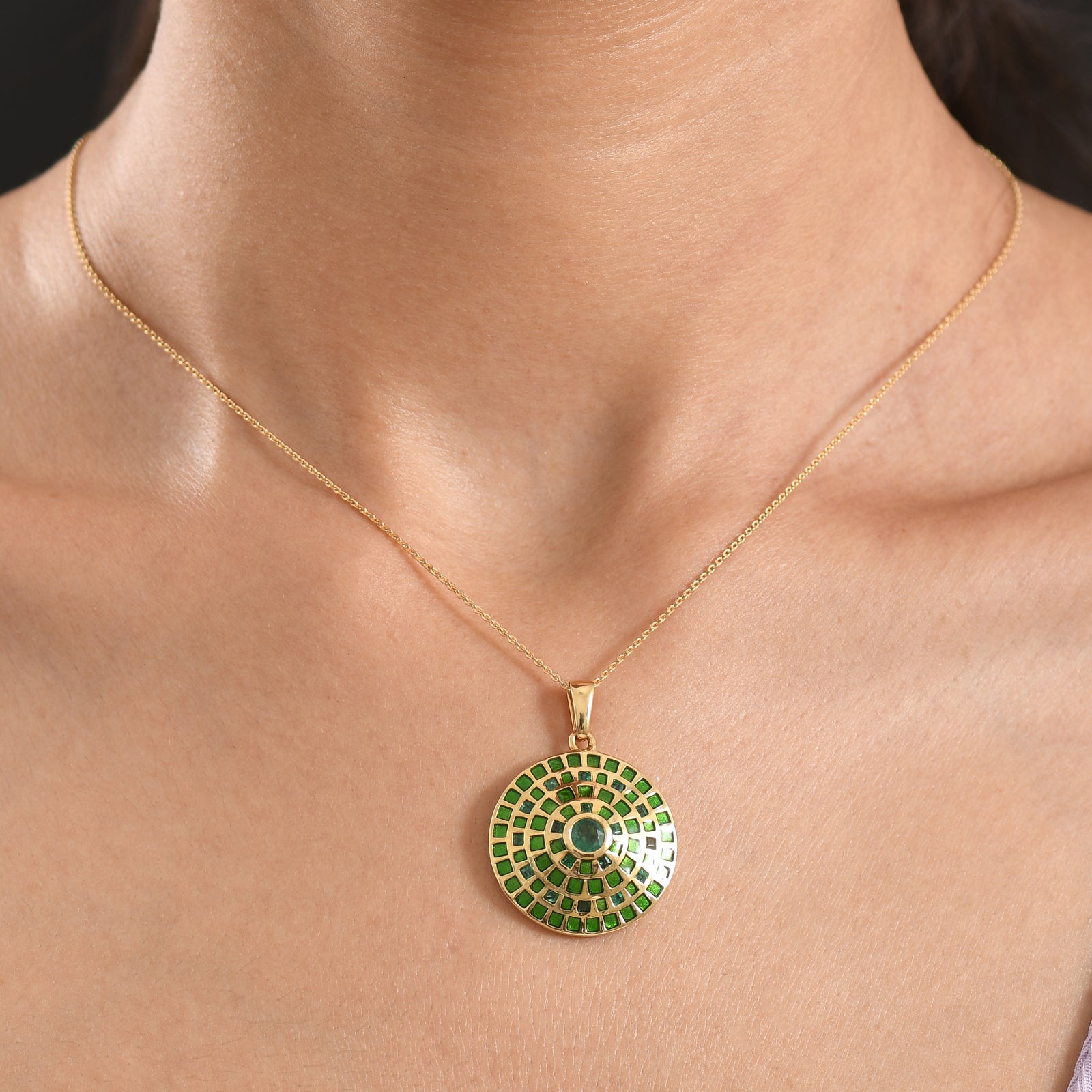 D'Joy AA Kagem Sambischer Smaragd Schmuckset ca. 45 cm 925 Silber 750 Gelbgold vermeil (10-15 Werktage Lieferzeit) ca. 1.12 ct